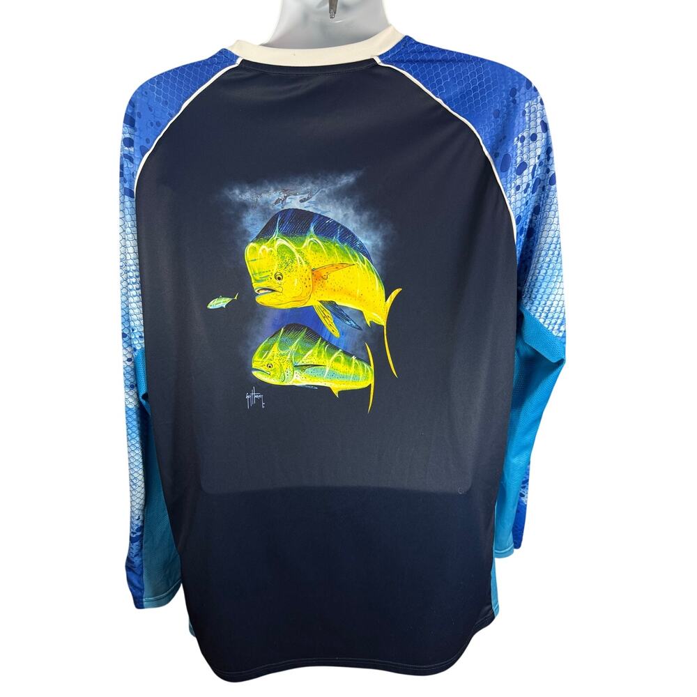 Guy Harvey long sleeve performance blue shirt size 2 XL mahi mahi dolphin